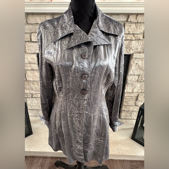 ✨VTG✨GANTOS BLOUSE BLAZER Silver Metallic Women Size Small 🪩 - Picture 10 of 16